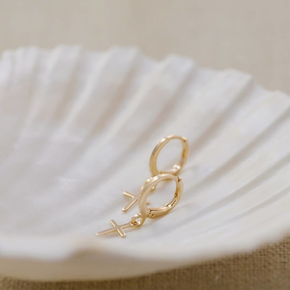 Petite Cross Earrings | 18k Gold Filled - Picture 7 of 9